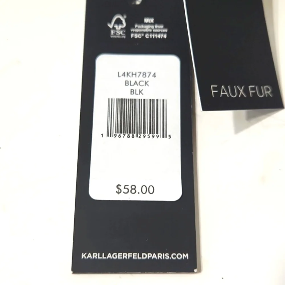 NWT Karl Lagerfeld Black Rhinestone Faux Fur Pom-Pom Beanie